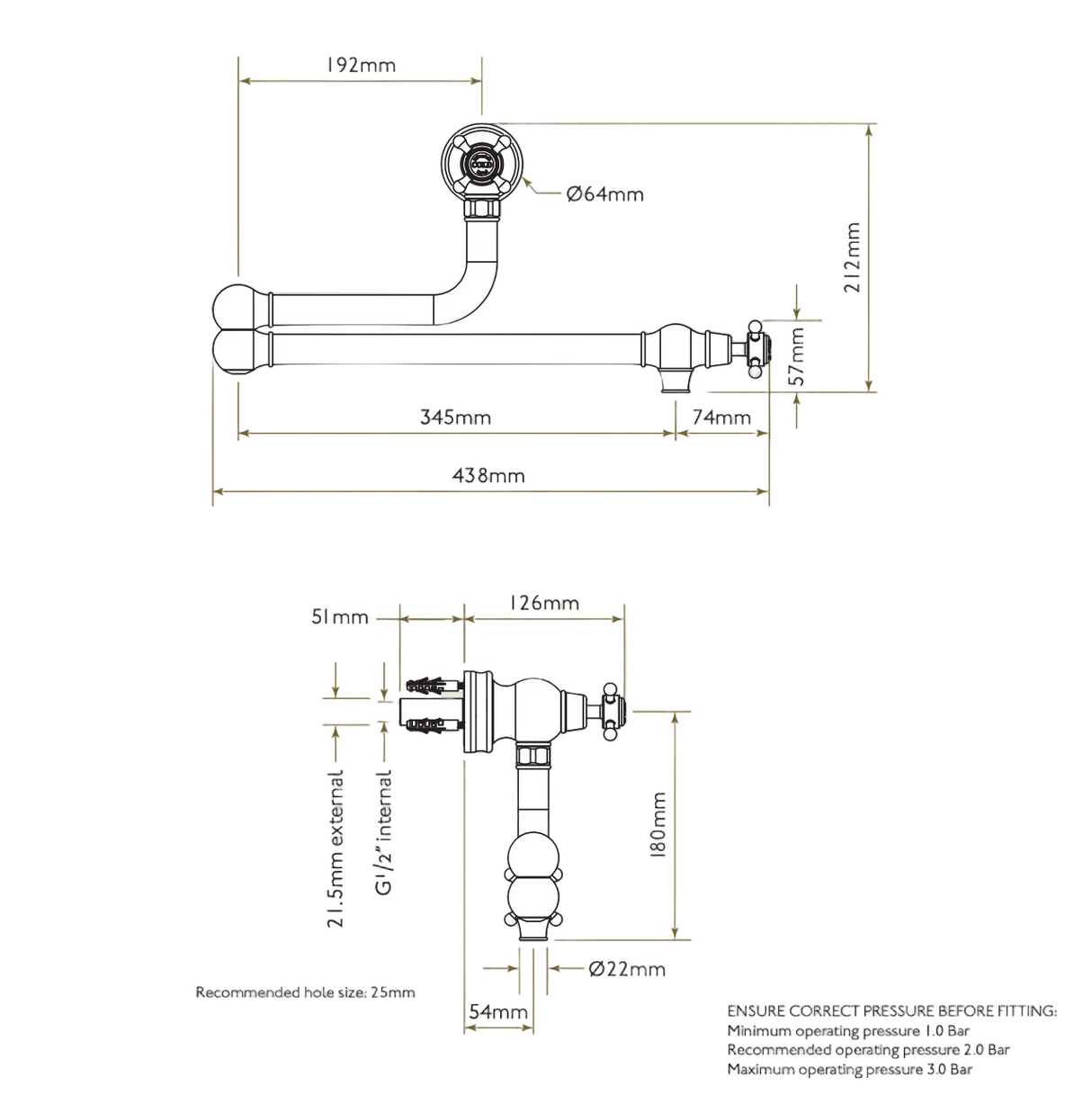 Bidbury & Co. Oakridge Crosshead Handles  Pot Filler With Twin Lever