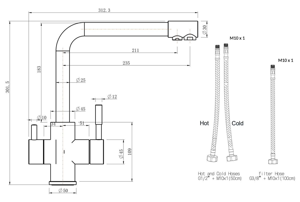 Triflow Concepts Asquith Filtered Kitchen Tap with Dual Lever Control and Angular Design