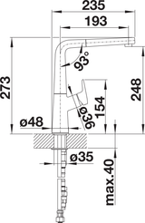 BLANCO Avona-S Single Lever Kitchen Mixer Tap with Pull-Out Spray Dimensions
