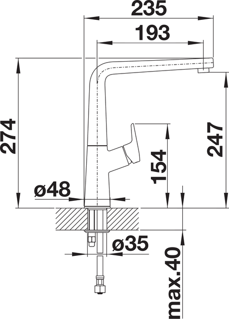 BLANCO Avona Single Lever Kitchen Mixer Tap Dimensions