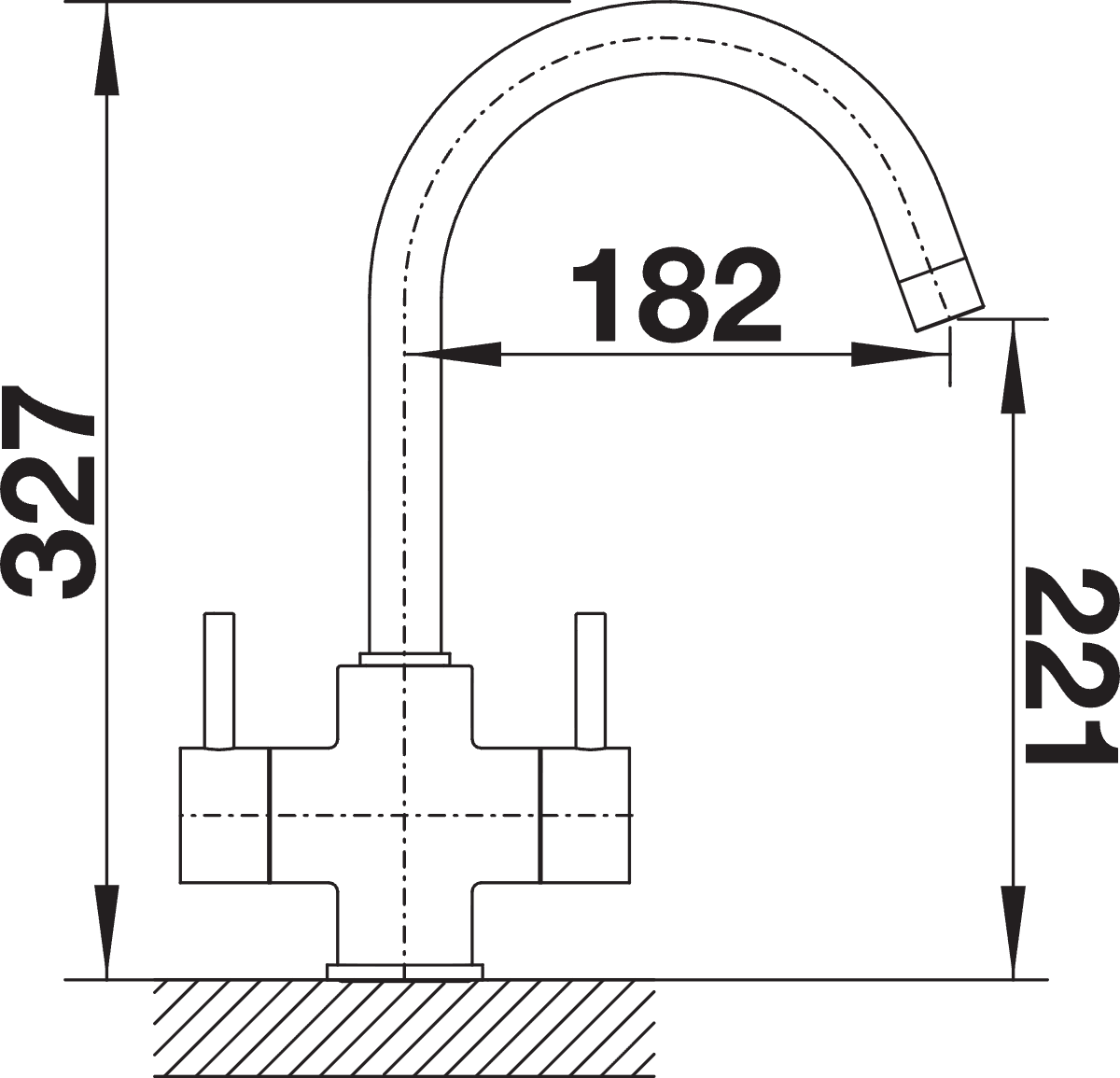 BLANCO Camia Dual Lever C-Shaped Kitchen Mixer Tap Dimensions