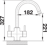 BLANCO Camia Dual Lever C-Shaped Kitchen Mixer Tap Dimensions