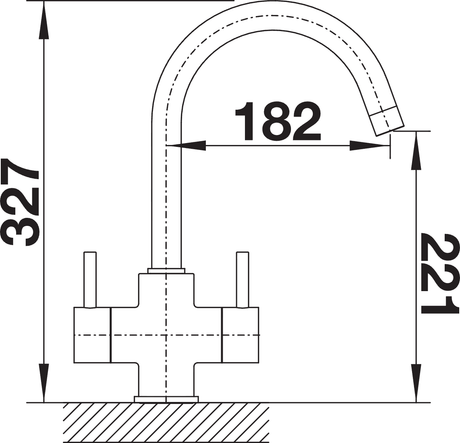 BLANCO Camia Dual Lever C-Shaped Kitchen Mixer Tap Dimensions