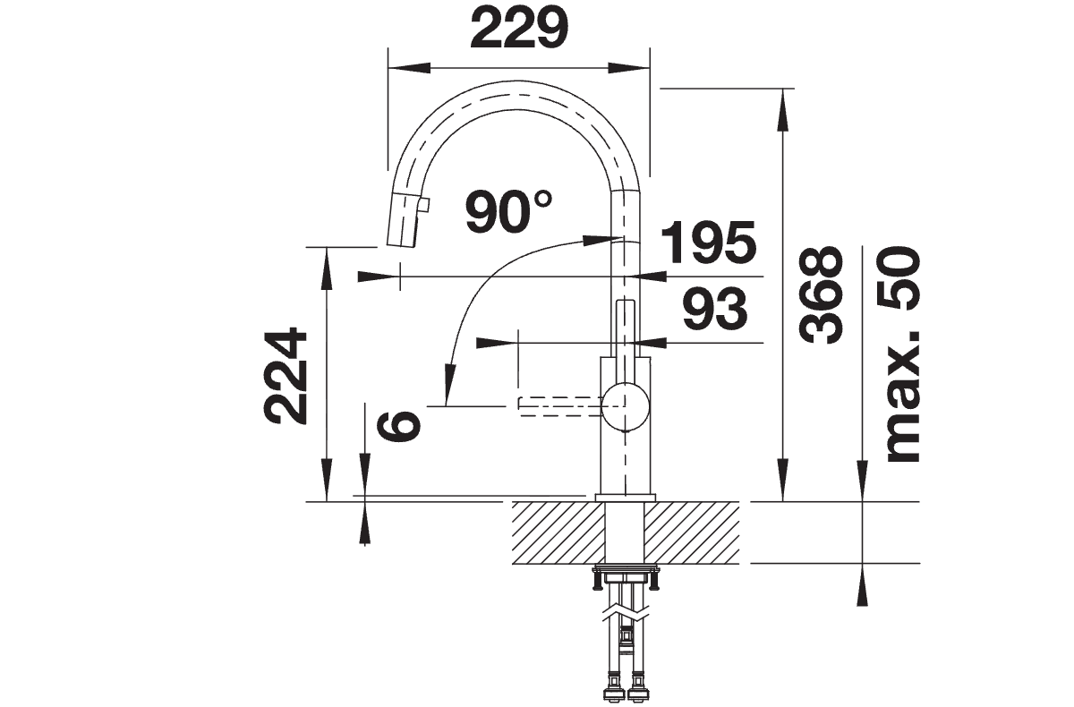 BLANCO Candor S Single Lever Kitchen Mixer Tap with Pull Out Spray Dimensions