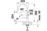 BLANCO Candor S Single Lever Kitchen Mixer Tap with Pull Out Spray Dimensions