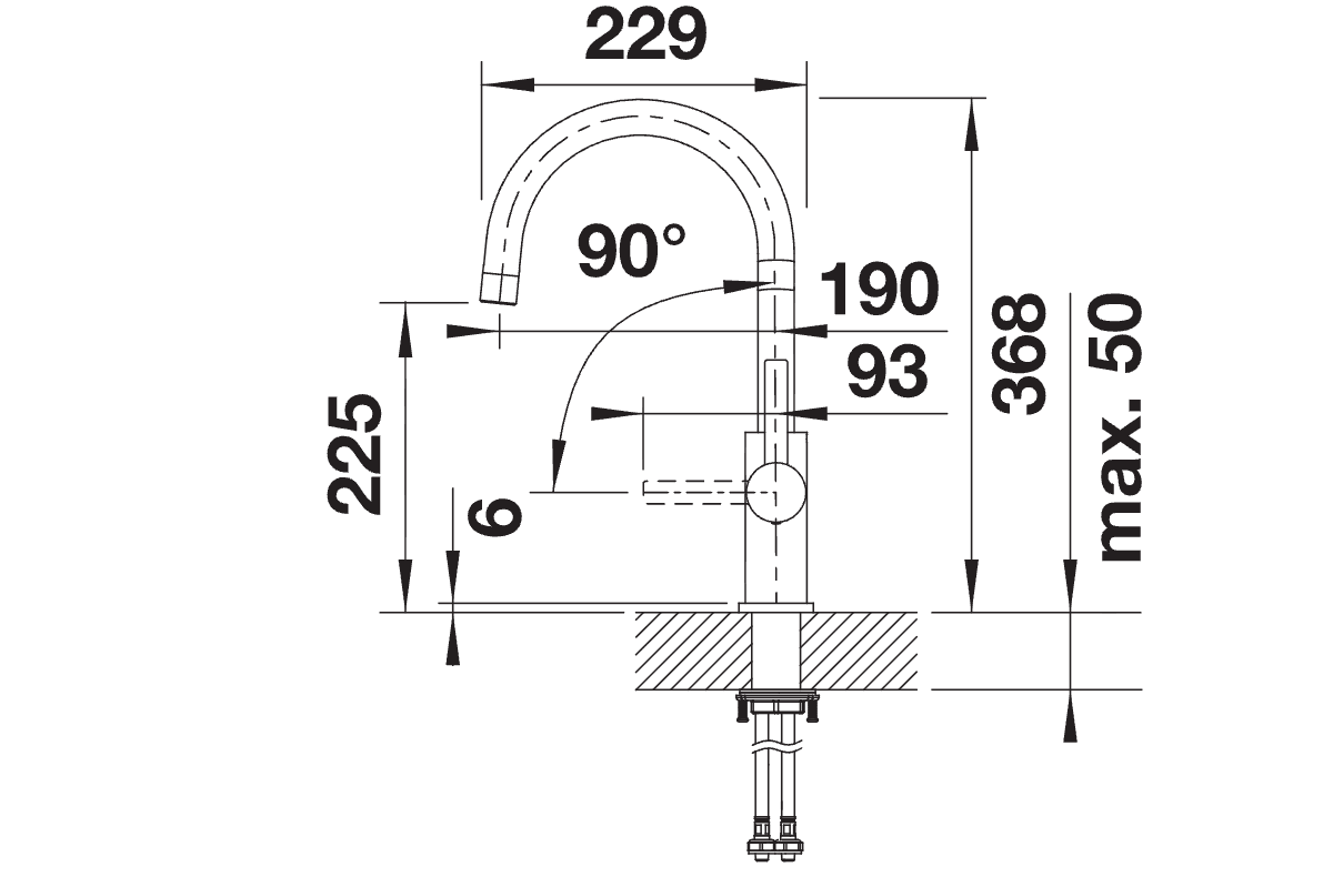 BLANCO Candor Single Lever Kitchen Mixer Tap Dimensions