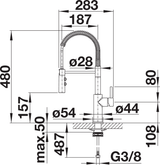 BLANCO Catris-S Single Lever Kitchen Mixer Tap with Pull Out Spray Dimensions