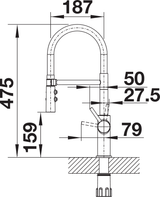 BLANCO Catris-S Flexo Single Lever Kitchen Mixer Tap with Pull Out Spray Dimensions
