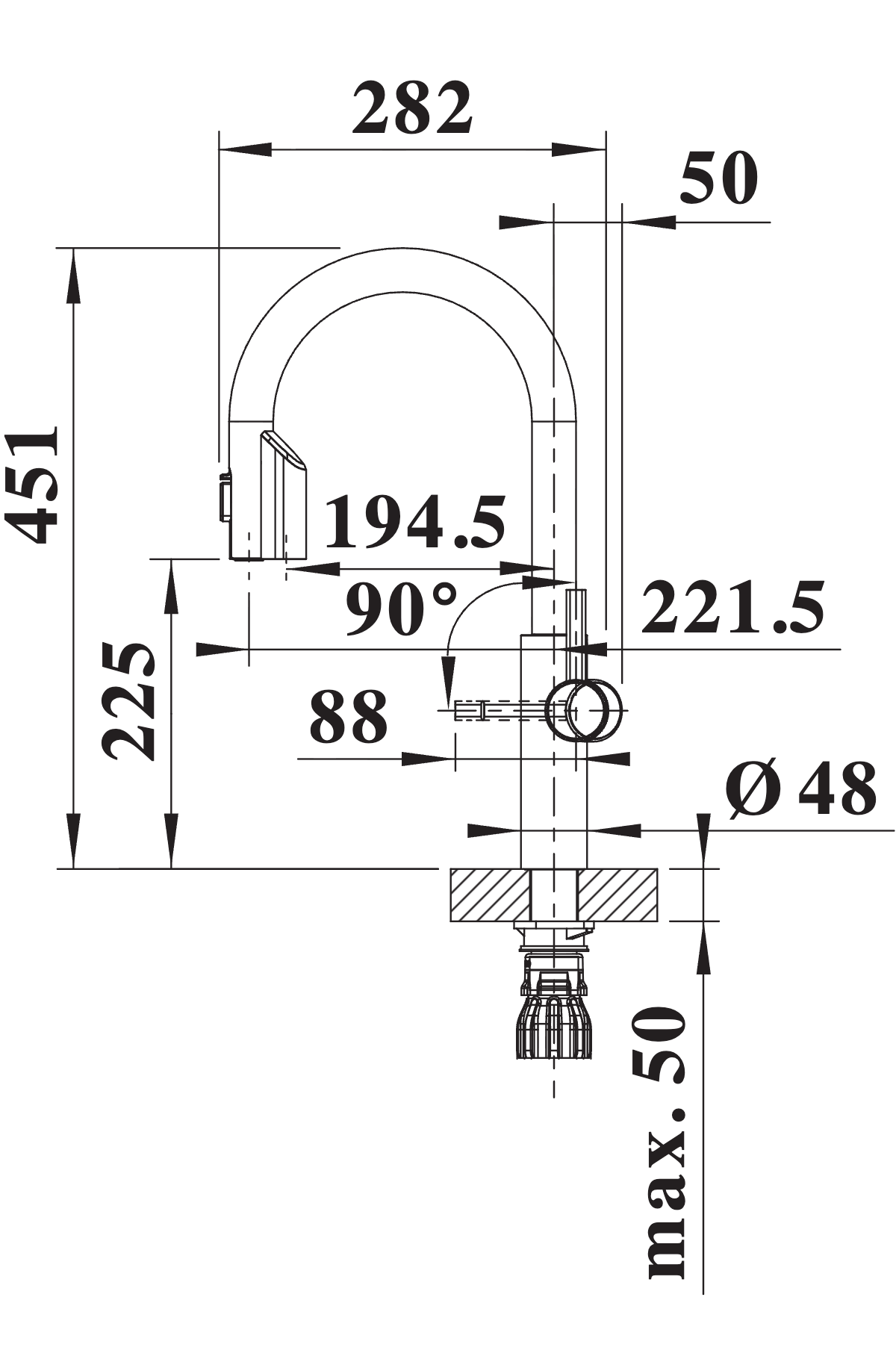 BLANCO Choice Icona-C Filter Mixer Tap with Pull-Out Spray Dimensions