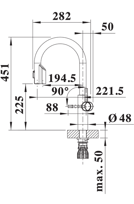 BLANCO Choice Icona-C Filter Mixer Tap with Pull-Out Spray Dimensions