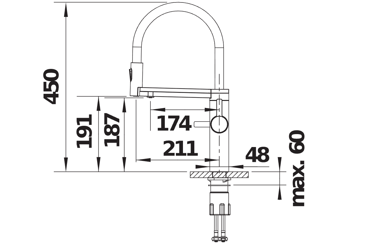 BLANCO Choice Icona Filter Kitchen Tap with Boiling & Sparkling Water Dimensions