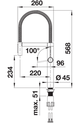 BLANCO Culina S II Single Lever Kitchen Mixer Tap with Pull Out Spray Dimensions