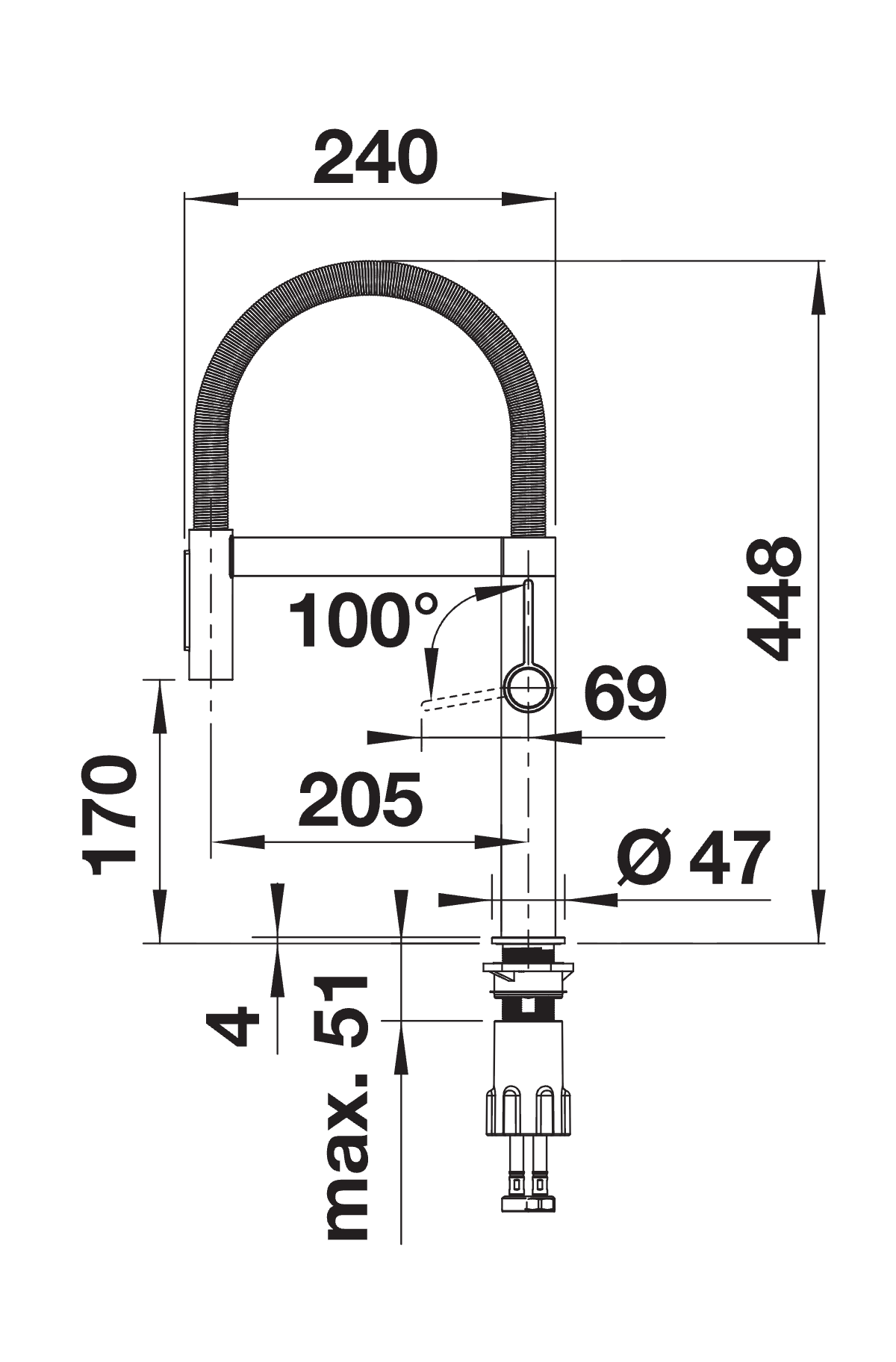 BLANCO Culina S II Mini Semi-Pro Single Lever Kitchen Mixer Tap with Pull-Out Spray Dimensions