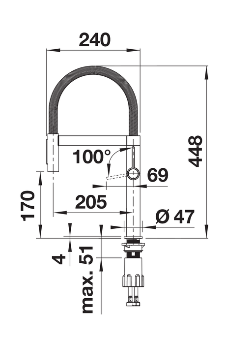 BLANCO Culina S II Mini Semi-Pro Single Lever Kitchen Mixer Tap with Pull-Out Spray Dimensions