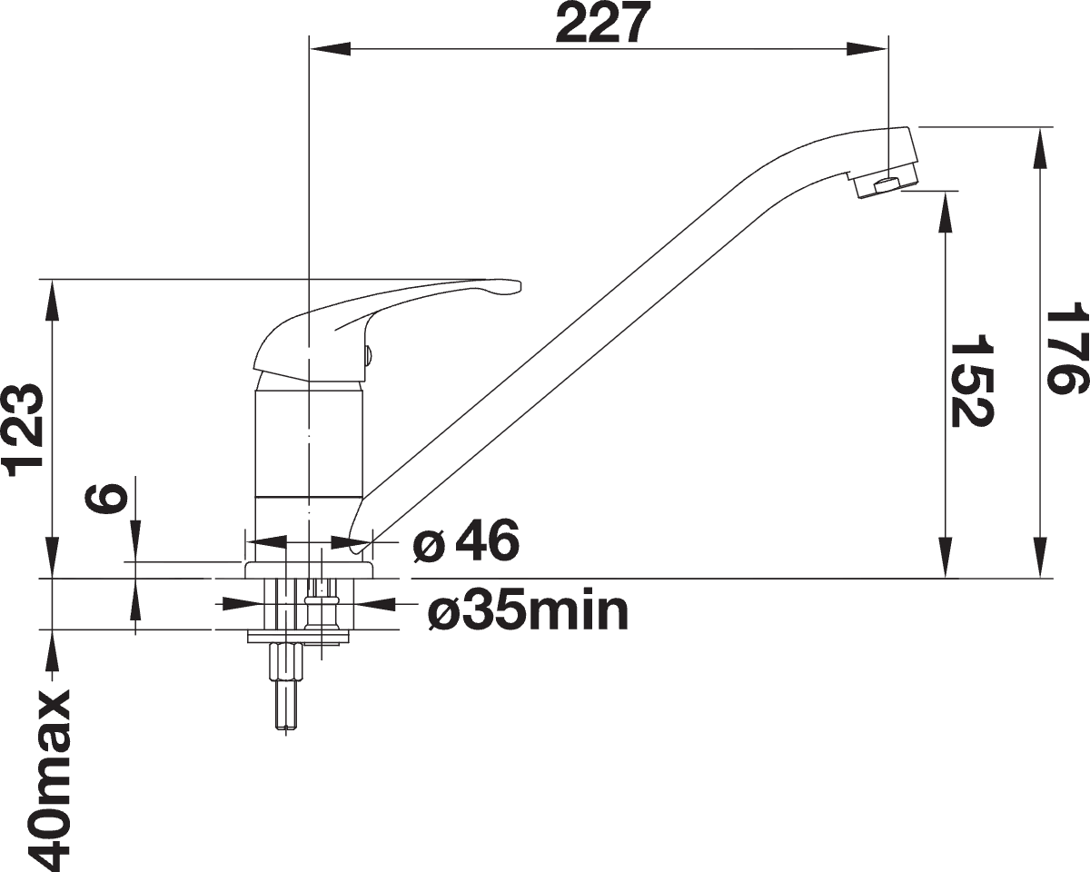 BLANCO Daras Single Lever Kitchen Mixer Tap Dimensions