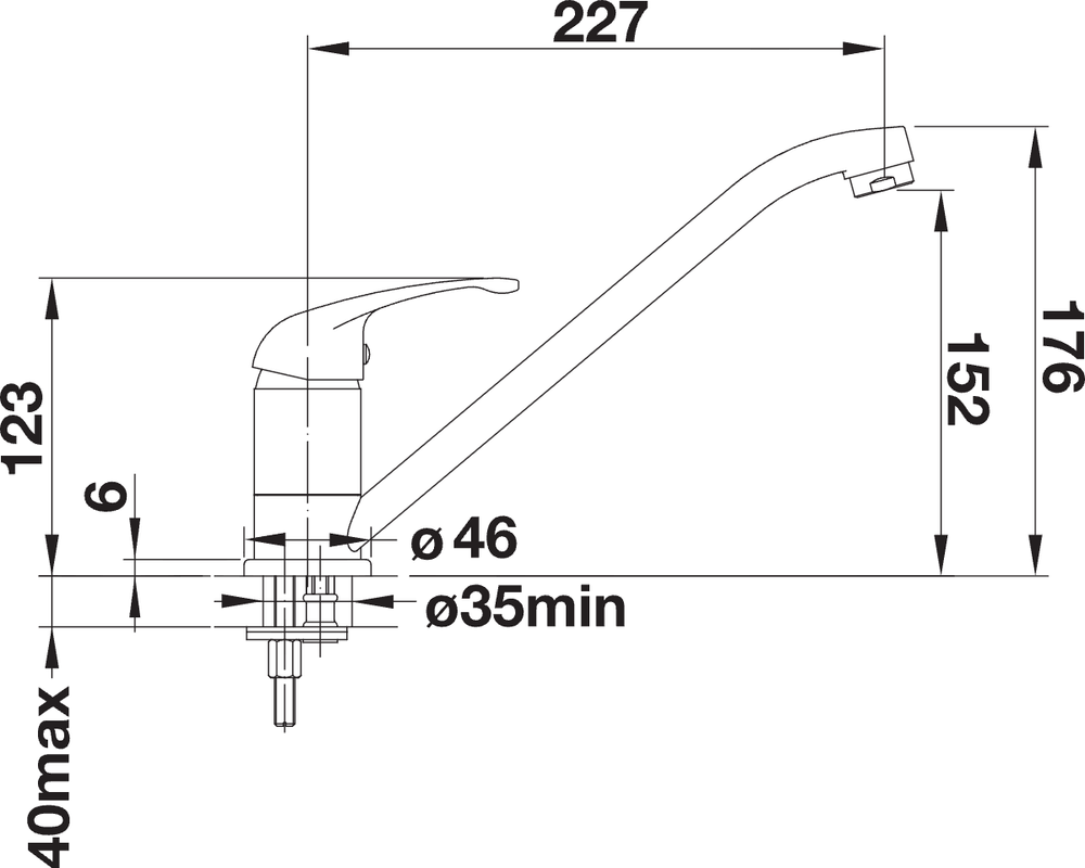 BLANCO Daras Eco Single Lever Kitchen Mixer Tap Dimensions
