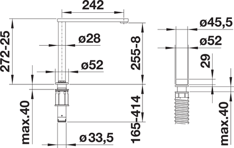 BLANCO Eloscope-F II Single Lever Kitchen Mixer Tap Dimensions