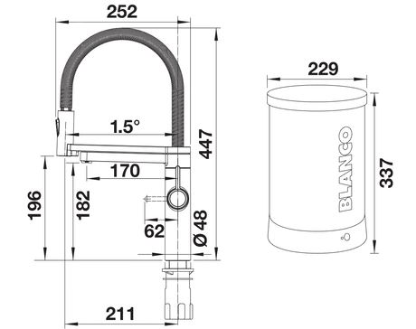 BLANCO Evol-S Pro 4-in-1 Boiling Water Kitchen Tap Dimensions
