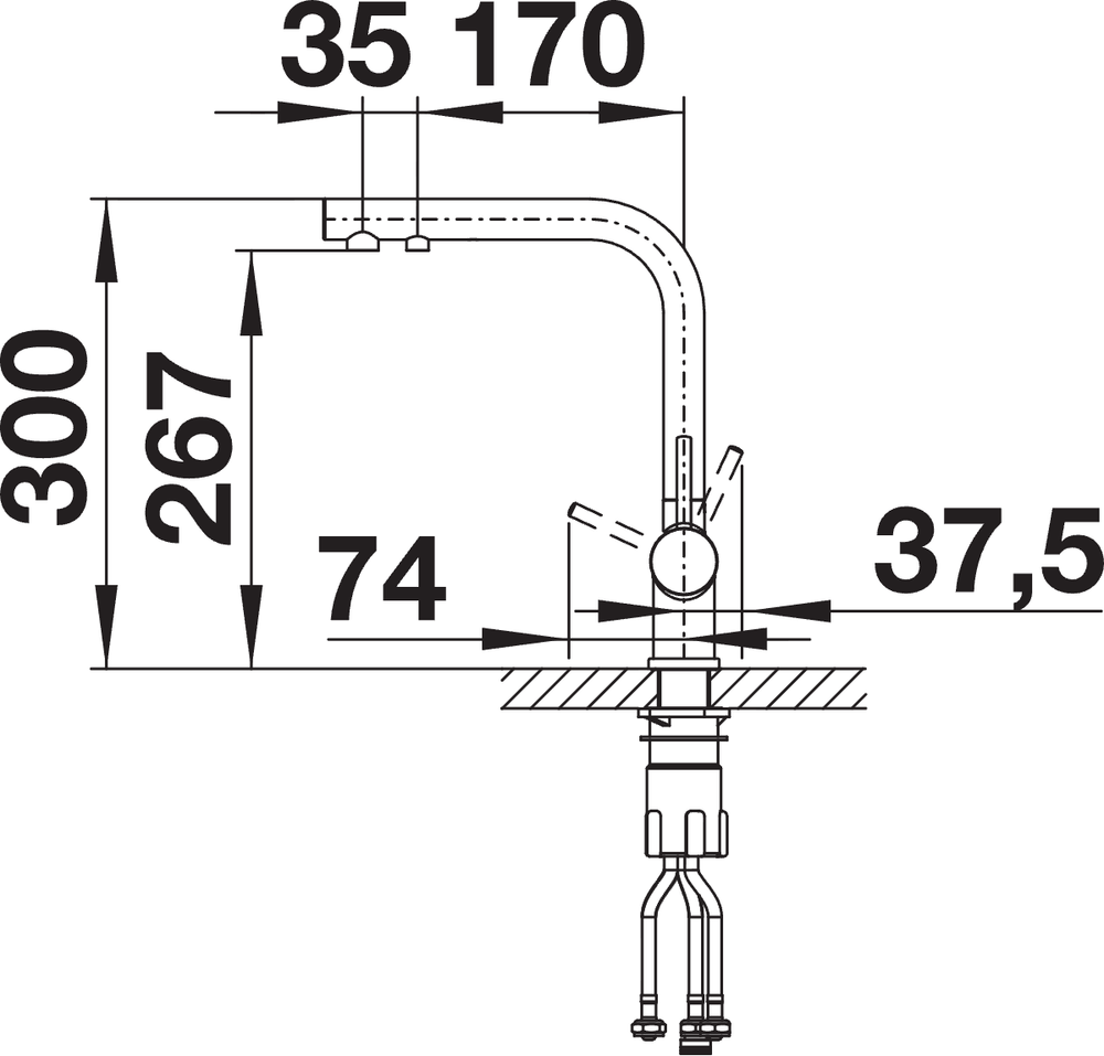BLANCO Fontas II Single Lever Filter Kitchen Mixer Tap Dimensions