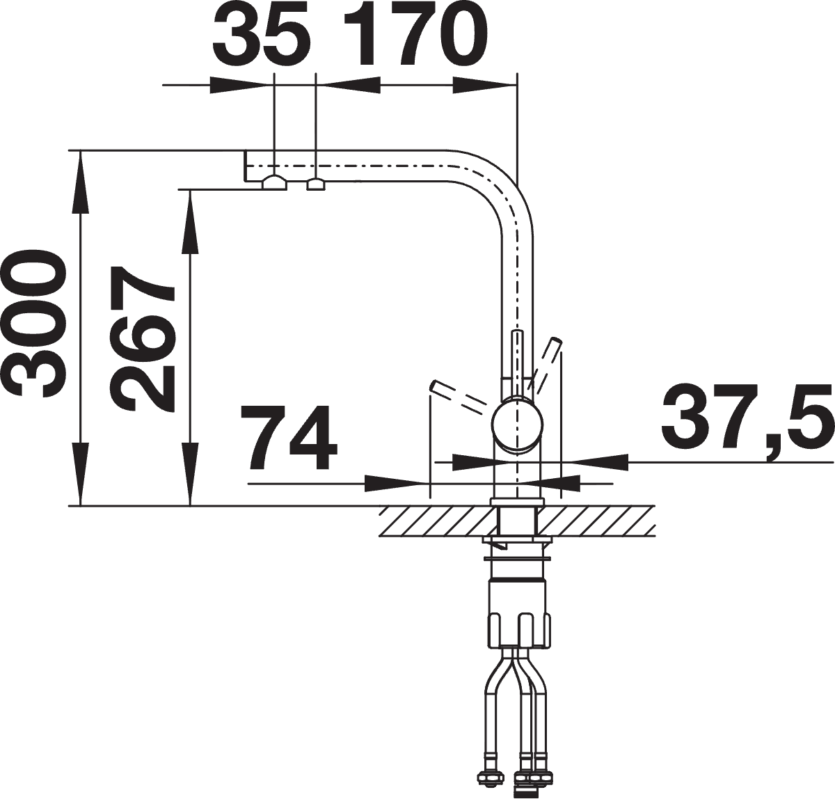 BLANCO Fontas II Single Lever Filter Kitchen Mixer Tap Dimensions