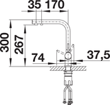 BLANCO Fontas II Single Lever Filter Kitchen Mixer Tap Dimensions