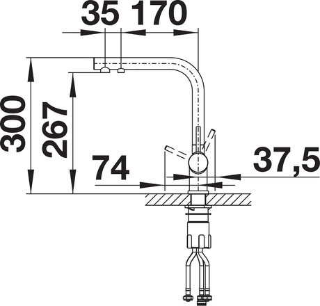 BLANCO Fontas II Single Lever Filter Kitchen Mixer Tap Dimensions
