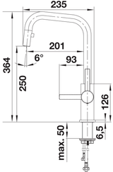 BLANCO Jandora S Single Lever Kitchen Mixer Tap with Pull Out Spray Dimensions