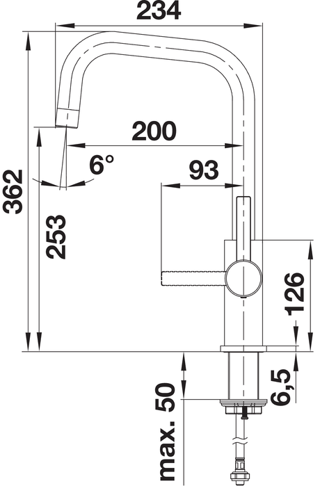 BLANCO Jandora Single Lever Kitchen Mixer Tap Dimensions