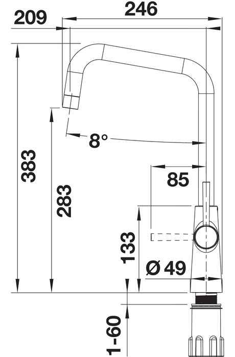 BLANCO Jax Dual Lever Kitchen Mixer Tap Dimensions