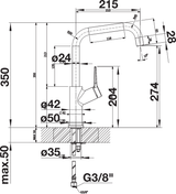 BLANCO Jurena Single Lever Kitchen Mixer Tap Dimensions