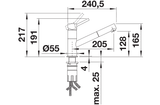 BLANCO Kano-S Single Lever Kitchen Mixer Tap with Pull-Out Spray Dimensions