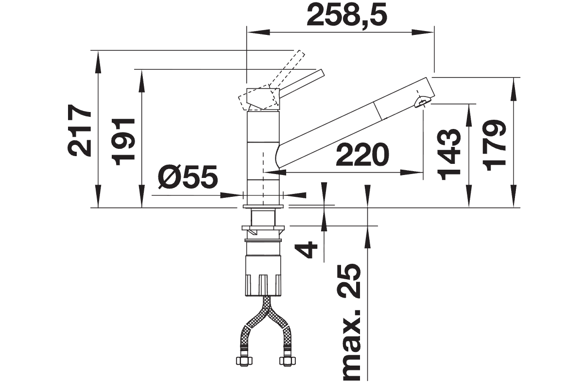 BLANCO Kano Single Lever Kitchen Mixer Tap Dimensions