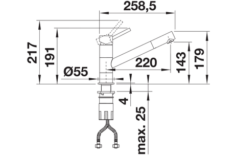 BLANCO Kano Single Lever Kitchen Mixer Tap Dimensions