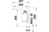 BLANCO Lanora-S Single Lever Kitchen Mixer Tap with Pull Out Spray Dimensions