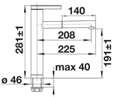 BLANCO Linee-S Single Lever Pull Out Kitchen Mixer Tap Dimensions