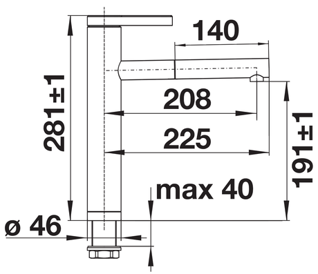 BLANCO Linee-S Single Lever Pull Out Kitchen Mixer Tap Dimensions