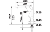BLANCO Linus-S Single Lever Kitchen Mixer Tap with Pull-Out Spray Dimensions