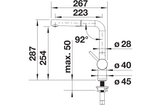 BLANCO Linus-S Vario Single Lever Kitchen Mixer Tap with Pull Out Spray Dimensions