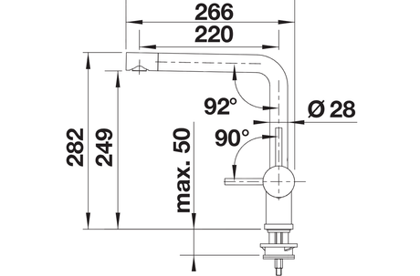 BLANCO Linus Single Lever Kitchen Mixer Tap with 360° Swivel Spout Dimensions