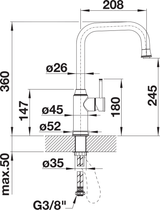 BLANCO Livia-S Single Lever Kitchen Mixer Tap with Pull Down Spray Dimensions