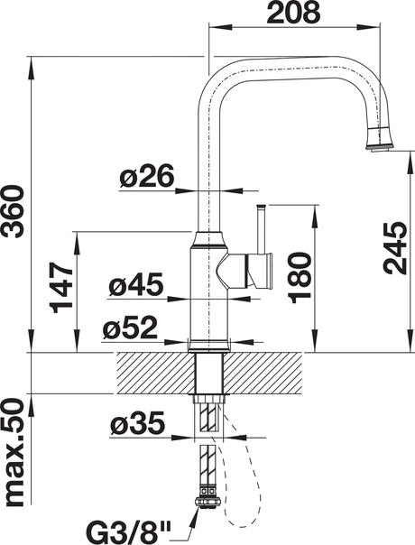 BLANCO Livia-S Single Lever Kitchen Mixer Tap with Pull Down Spray Dimensions