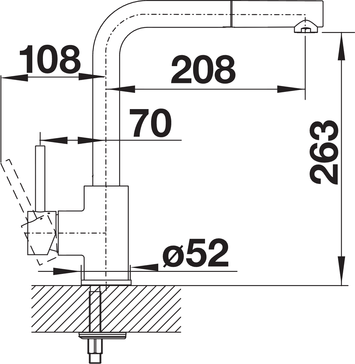 BLANCO Mila-S Single Lever Kitchen Mixer Tap with Pull Out Spray Dimensions
