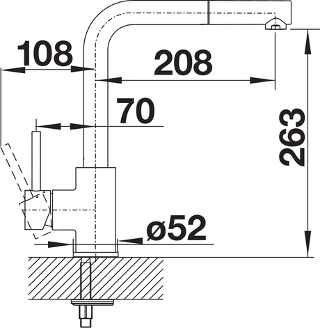BLANCO Mila-S Single Lever Kitchen Mixer Tap with Pull Out Spray Dimensions