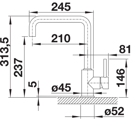 BLANCO Mili Single Lever Kitchen Mixer Tap Dimensions