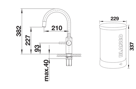 BLANCO Tampera Boiling Water 3-in-1 Kitchen Tap Dimensions