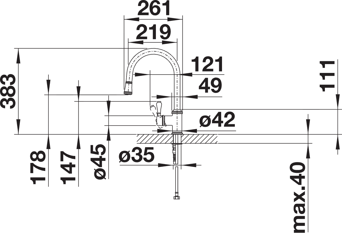 BLANCO Vicus-S Single Lever Kitchen Mixer Tap with Pull-Out Spray Dimensions
