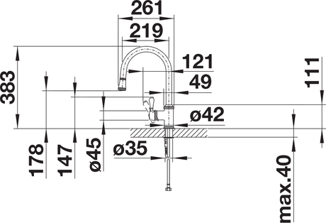 BLANCO Vicus-S Single Lever Kitchen Mixer Tap with Pull-Out Spray Dimensions