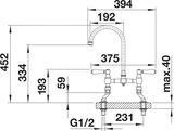BLANCO Vicus Bridge Twin Lever Kitchen Mixer Tap Dimensions