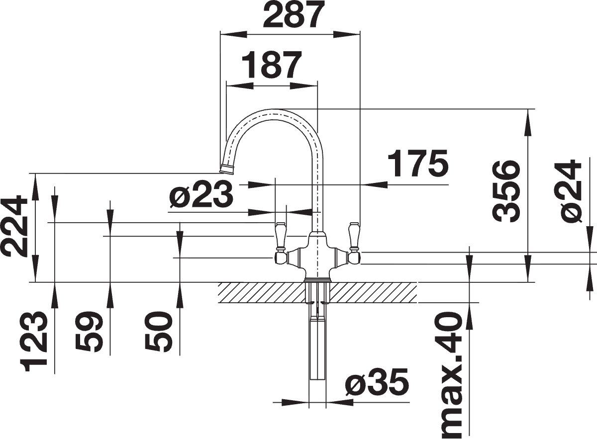 BLANCO Vicus Twin Lever Kitchen Mixer Tap with 360° Swivel Spout Dimensions