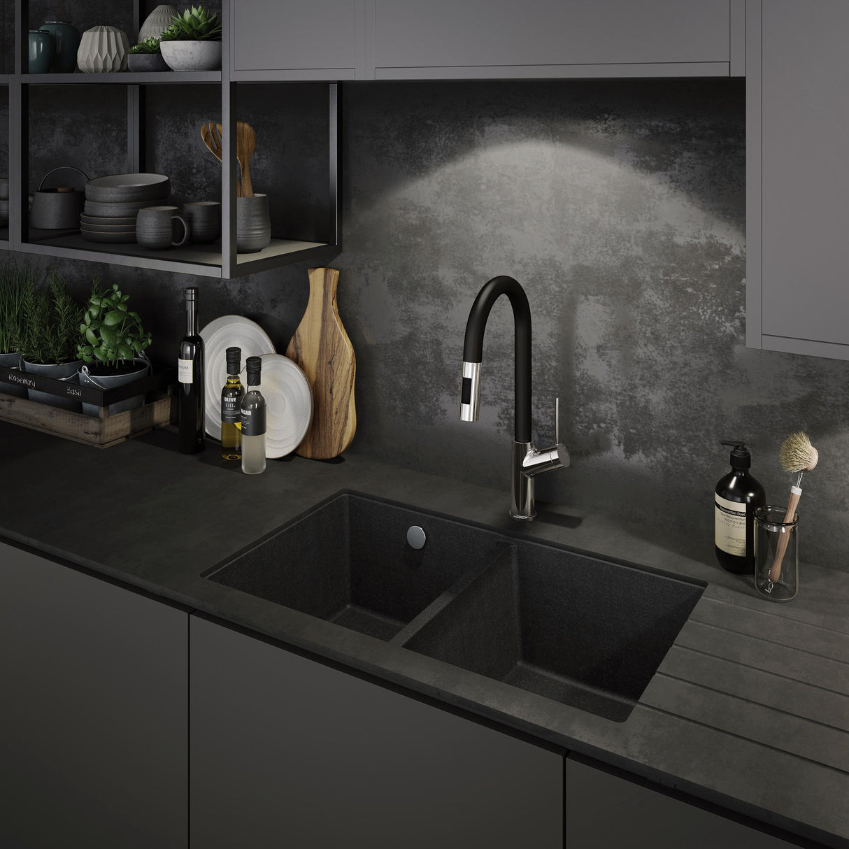 Abode Virtue Nero Pull Out Rinser Chrome Kitchen Mixer Tap